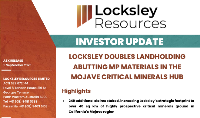 LKY - “Locksley Doubles Mojave Landholding, Strengthens U.S. Critical Minerals Position”