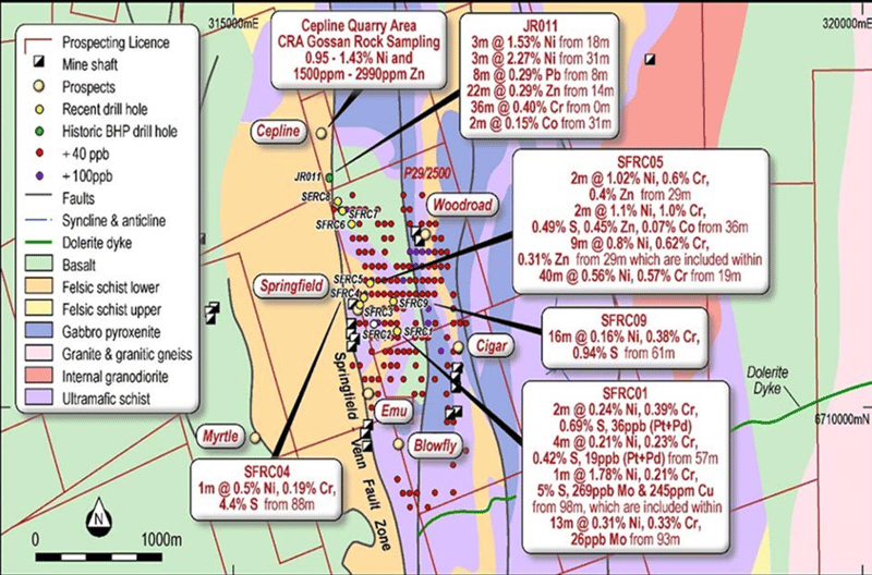 Figure 1 Drill hole location Plan - showing significant results