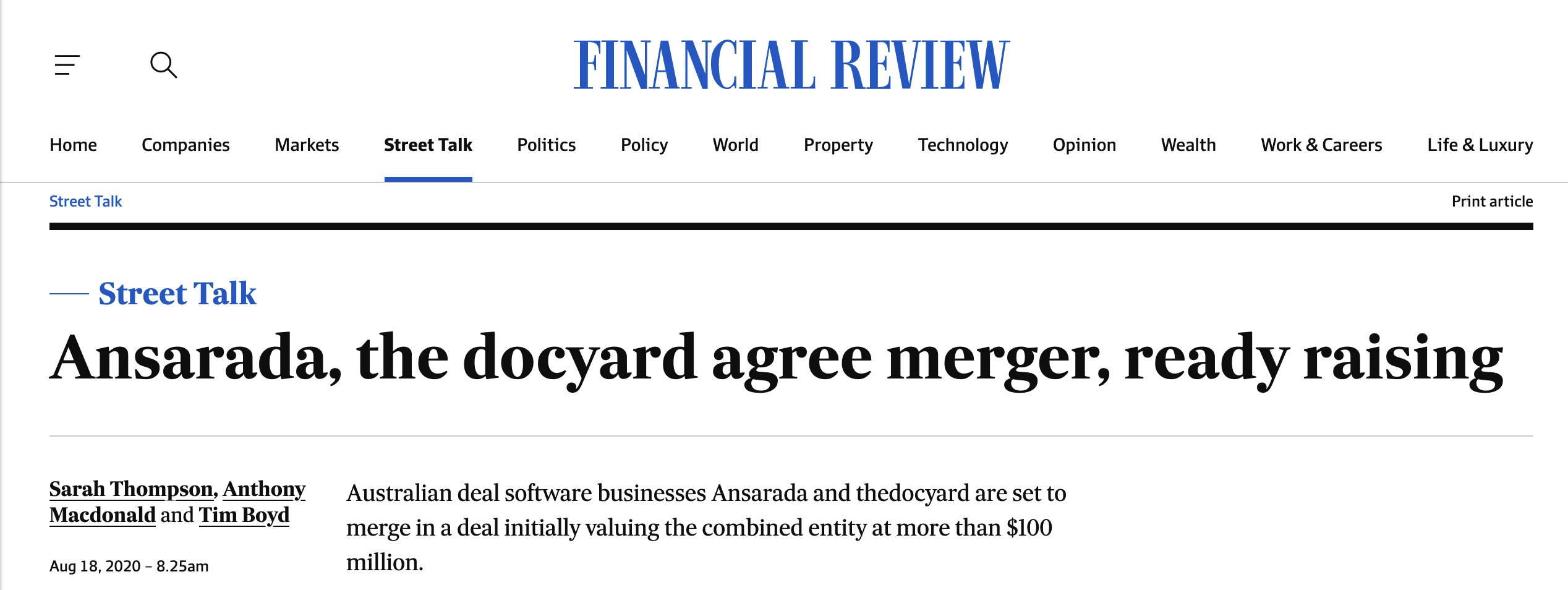 Asx Announcement Merger Of Thedocyard And Ansarada